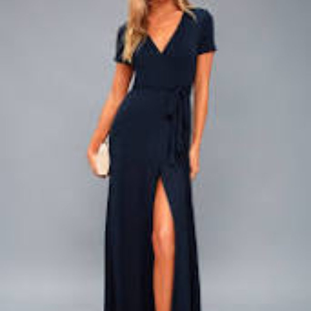 Evolve Navy Blue Wrap Maxi Dress from Lulus